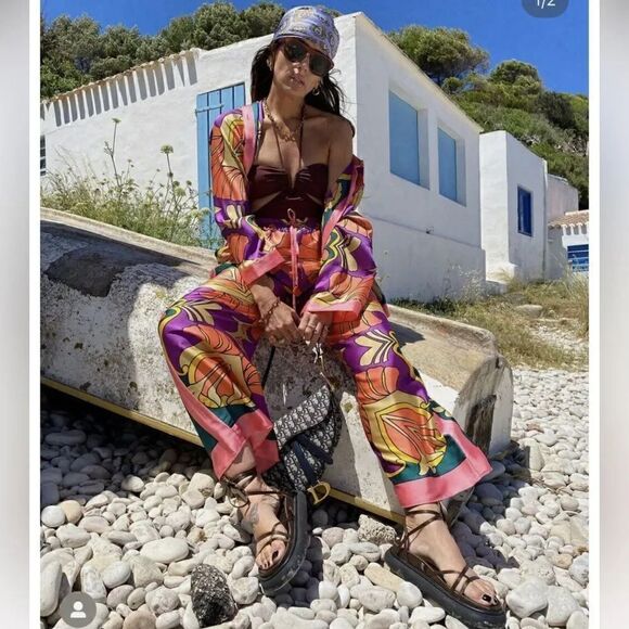 ZARA PRINTED PAJAMA-STYLE PANTS - Picture 6 of 16